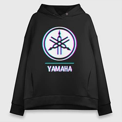 Толстовка оверсайз женская Значок Yamaha в стиле glitch, цвет: черный