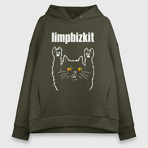 Женское худи оверсайз Limp Bizkit rock cat / Хаки – фото 1