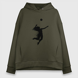 Толстовка оверсайз женская Черный силуэт девушки волейболистки, цвет: хаки