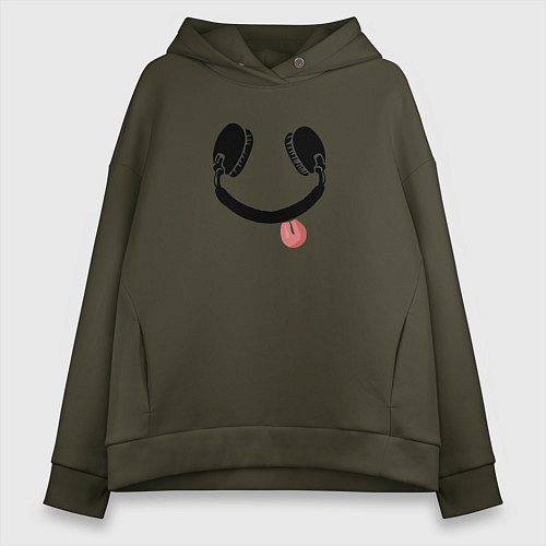 Женское худи оверсайз Игривые наушники / Хаки – фото 1