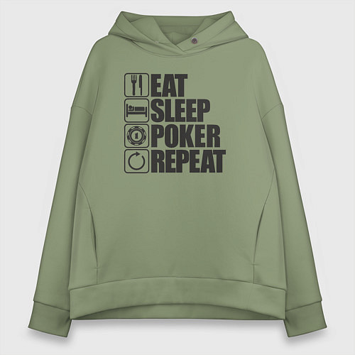 Женское худи оверсайз Eat, sleep, poker, repeat / Авокадо – фото 1