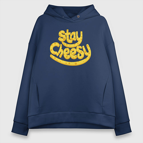 Женское худи оверсайз Stay cheesy / Тёмно-синий – фото 1