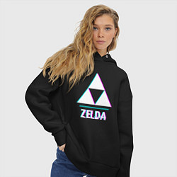 Толстовка оверсайз женская Zelda в стиле glitch и баги графики, цвет: черный — фото 2