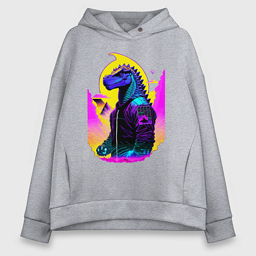 Женское худи оверсайз Cool dinosaur - cyberpunk - neural network / Меланж – фото 1