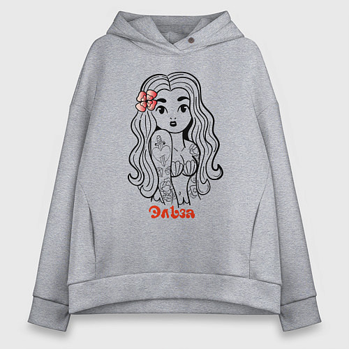 Женское худи оверсайз Эльза - девчонка в татухах / Меланж – фото 1