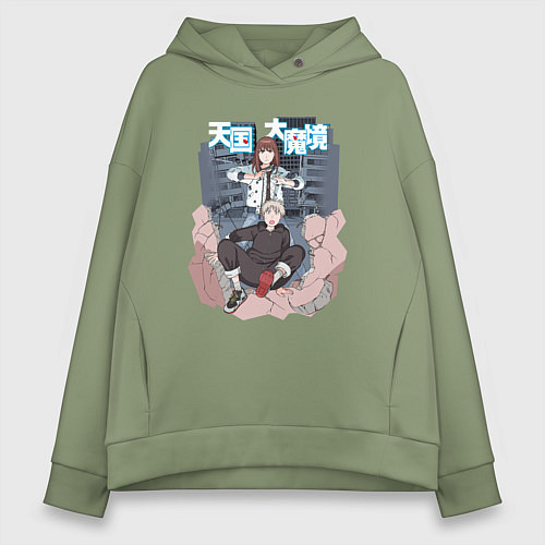 Женское худи оверсайз Великая небесная стена - город / Авокадо – фото 1