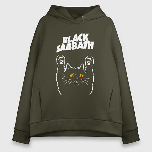 Женское худи оверсайз Black Sabbath rock cat / Хаки – фото 1