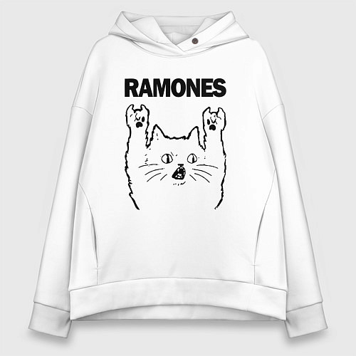 Женское худи оверсайз Ramones - rock cat / Белый – фото 1