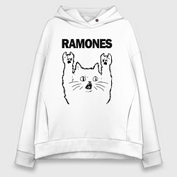 Толстовка оверсайз женская Ramones - rock cat, цвет: белый