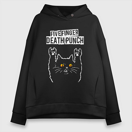 Женское худи оверсайз Five Finger Death Punch rock cat / Черный – фото 1