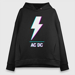 Толстовка оверсайз женская AC DC glitch rock, цвет: черный