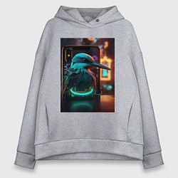Толстовка оверсайз женская Зимородок киберпанк, цвет: меланж