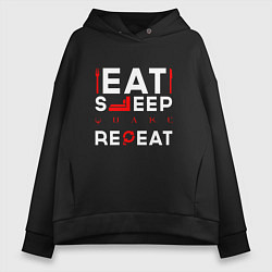 Женское худи оверсайз Надпись eat sleep Quake repeat