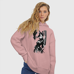 Толстовка оверсайз женская Девушка-лиса - набросок - кляксы, цвет: пыльно-розовый — фото 2