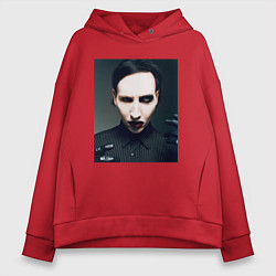 Толстовка оверсайз женская Marilyn Manson фотопортрет, цвет: красный