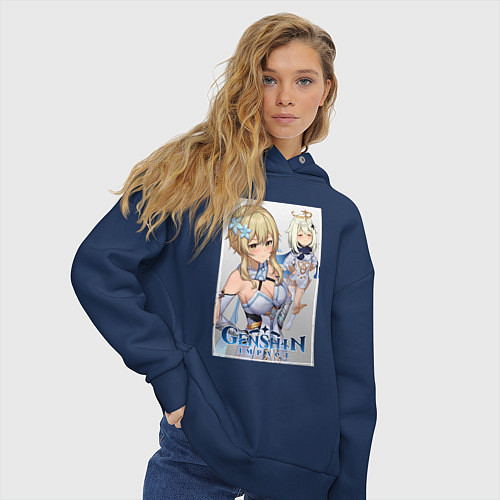 Женское худи оверсайз Lumine and Paimon / Тёмно-синий – фото 3