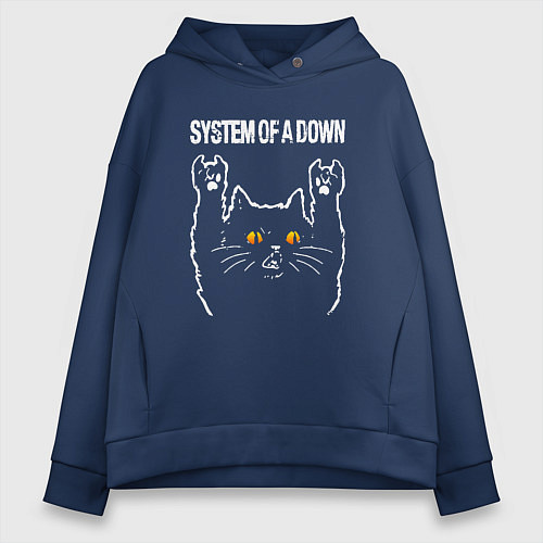 Женское худи оверсайз System of a Down rock cat / Тёмно-синий – фото 1