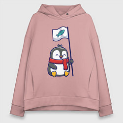 Женское худи оверсайз Пингвин с рыбным флажком