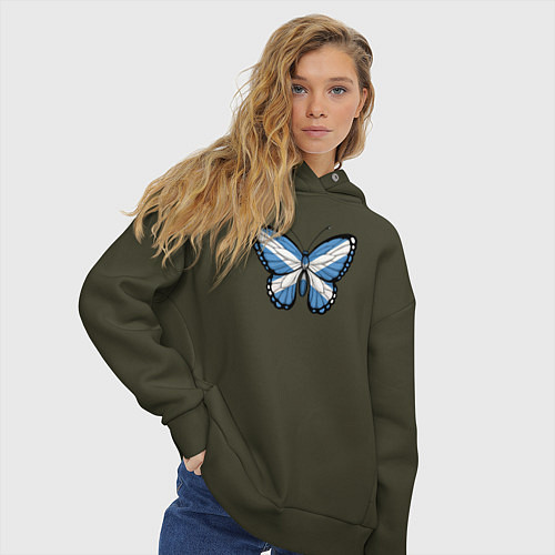 Женское худи оверсайз Шотландия бабочка / Хаки – фото 3