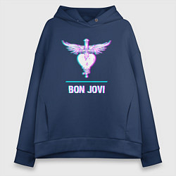 Толстовка оверсайз женская Bon Jovi glitch rock, цвет: тёмно-синий