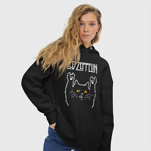 Женское худи оверсайз Led Zeppelin rock cat / Черный – фото 3