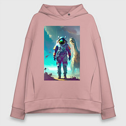 Женское худи оверсайз Космонавт на планете динозавров - нейросеть