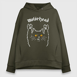 Толстовка оверсайз женская Motorhead rock cat, цвет: хаки