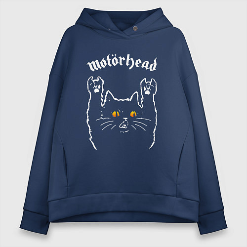 Женское худи оверсайз Motorhead rock cat / Тёмно-синий – фото 1