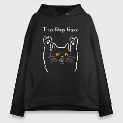Толстовка оверсайз женская Three Days Grace rock cat, цвет: черный