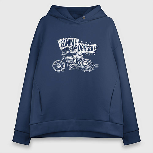 Женское худи оверсайз Gimme danger - motorcycle - motto / Тёмно-синий – фото 1