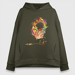 Толстовка оверсайз женская Наушники проводные, цвет: хаки