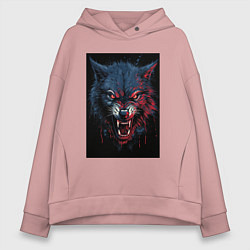 Толстовка оверсайз женская Агрессивный злой волк, цвет: пыльно-розовый