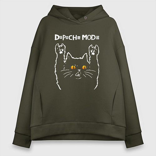 Женское худи оверсайз Depeche Mode rock cat / Хаки – фото 1