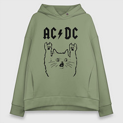 Толстовка оверсайз женская AC DC - rock cat, цвет: авокадо