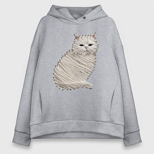 Женское худи оверсайз Вышивка Кот / Меланж – фото 1