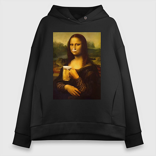 Женское худи оверсайз Мона Лиза с пивом / Черный – фото 1