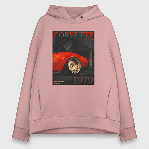Женское худи оверсайз Обложка журнала Chevrolet Corvette C3 / Пыльно-розовый – фото 1