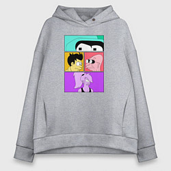 Толстовка оверсайз женская Futurama: Бендер Лила Фрай и профессор, цвет: меланж
