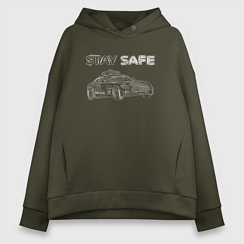 Женское худи оверсайз Stay safe white / Хаки – фото 1