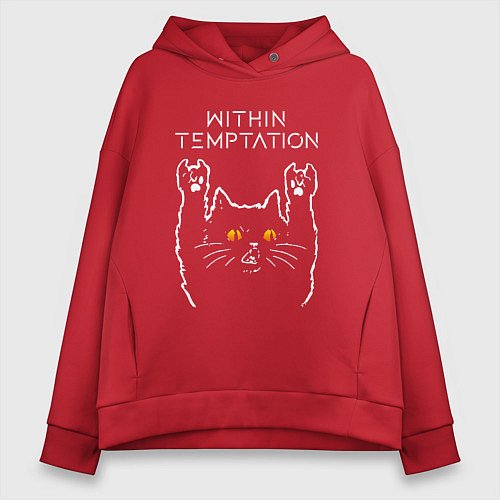 Женское худи оверсайз Within Temptation rock cat / Красный – фото 1