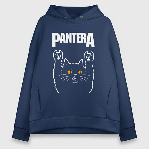 Женское худи оверсайз Pantera rock cat / Тёмно-синий – фото 1