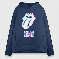 Толстовка оверсайз женская Rolling Stones glitch rock, цвет: тёмно-синий