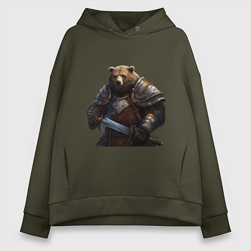 Женское худи оверсайз Медведь в броне / Хаки – фото 1
