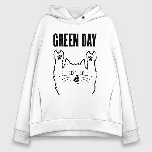 Женское худи оверсайз Green Day - rock cat / Белый – фото 1