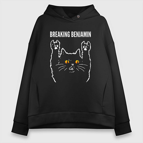 Женское худи оверсайз Breaking Benjamin rock cat / Черный – фото 1