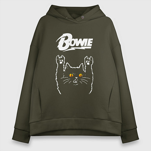 Женское худи оверсайз David Bowie rock cat / Хаки – фото 1