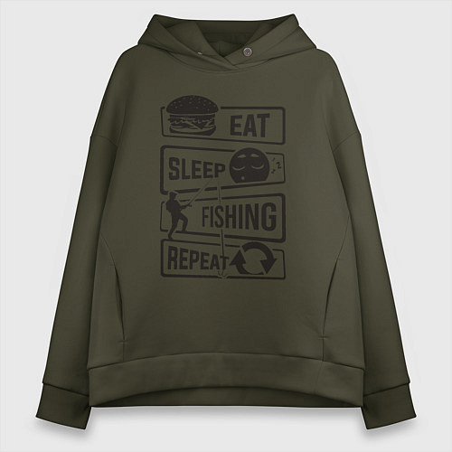 Женское худи оверсайз Eat sleep fishing repeat / Хаки – фото 1