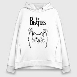 Толстовка оверсайз женская The Beatles - rock cat, цвет: белый