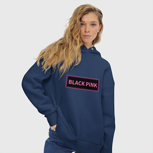 Женское худи оверсайз Логотип Блек Пинк / Тёмно-синий – фото 3