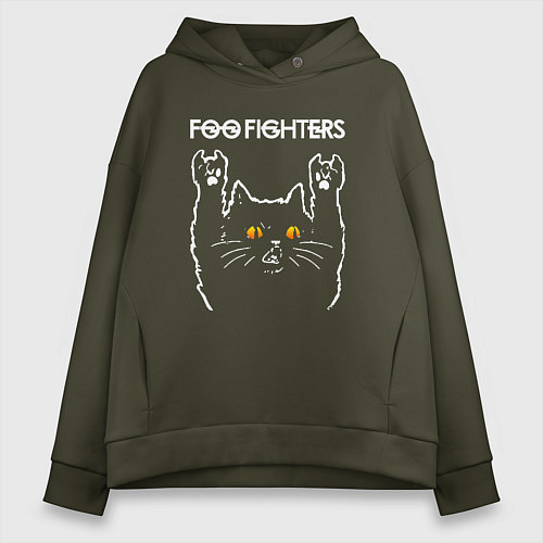 Женское худи оверсайз Foo Fighters rock cat / Хаки – фото 1